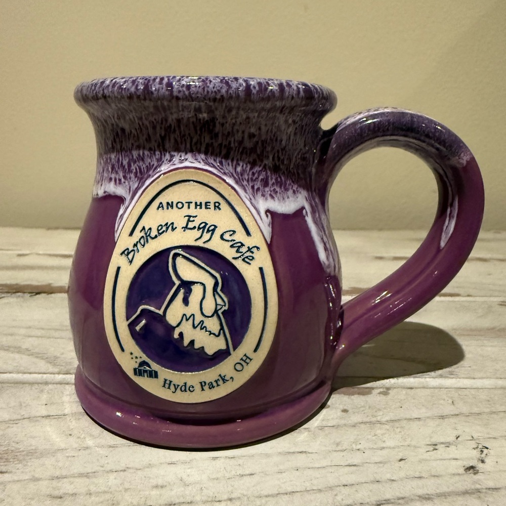 Deneen Pottery Mug Another Broken Egg Cafe Hyde Park OH Purple Drip Glaze